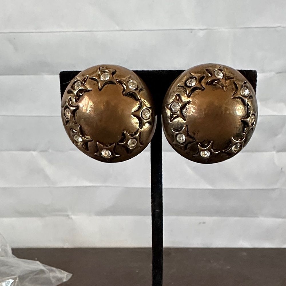 Vintage Gold Clip-On Earrings with Rhinestones and Stars